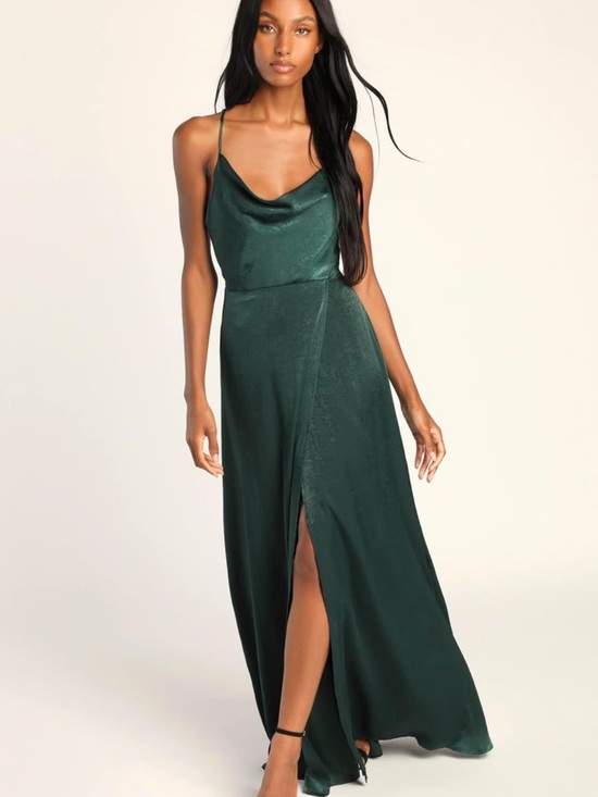 Lulus Dresses & Skirts - Lulu's Forest Green Satin Cowl Neck Maxi Dress
